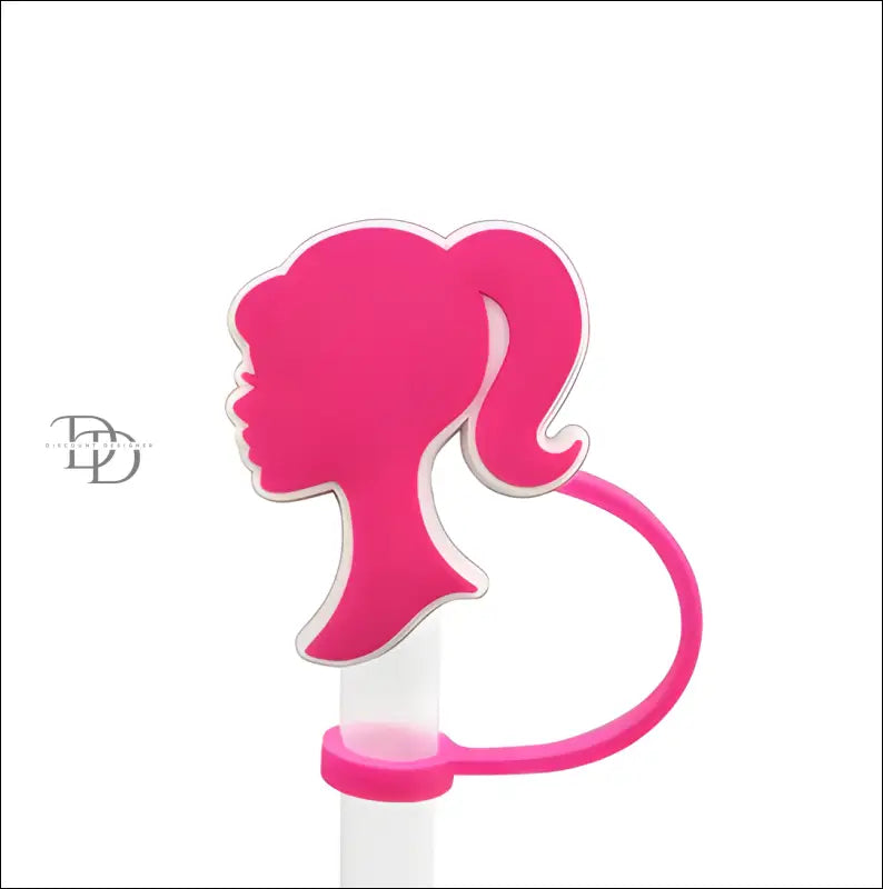 Pink silhouette of a woman’s head with a ponytail forming a heart shape.