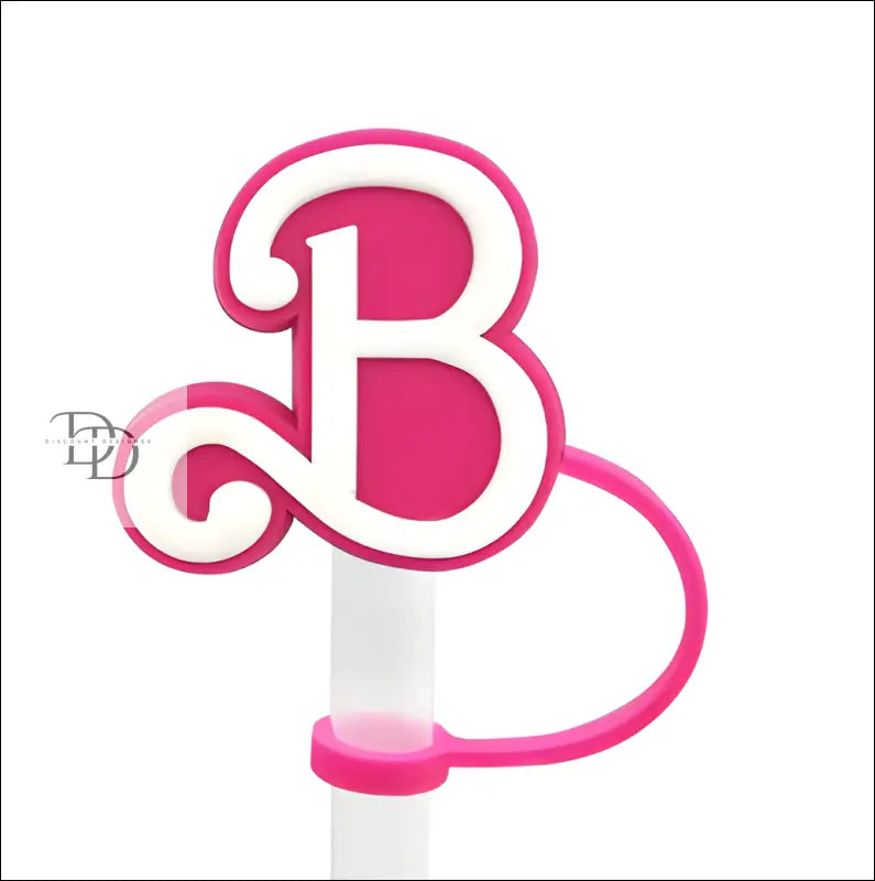 Pink letter ’B’ with decorative swirls and a handle attached to a white pole.