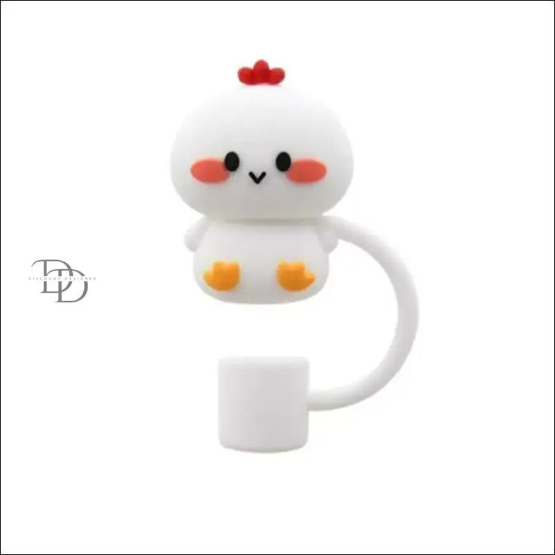 Cute cartoon-style white chicken or bird character tea infuser with a red comb and yellow feet.