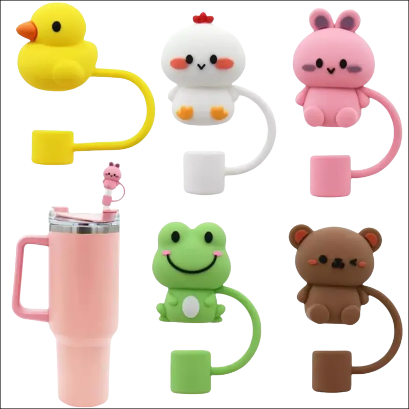 Collection of cute animal-shaped USB chargers or power banks with attached cables.