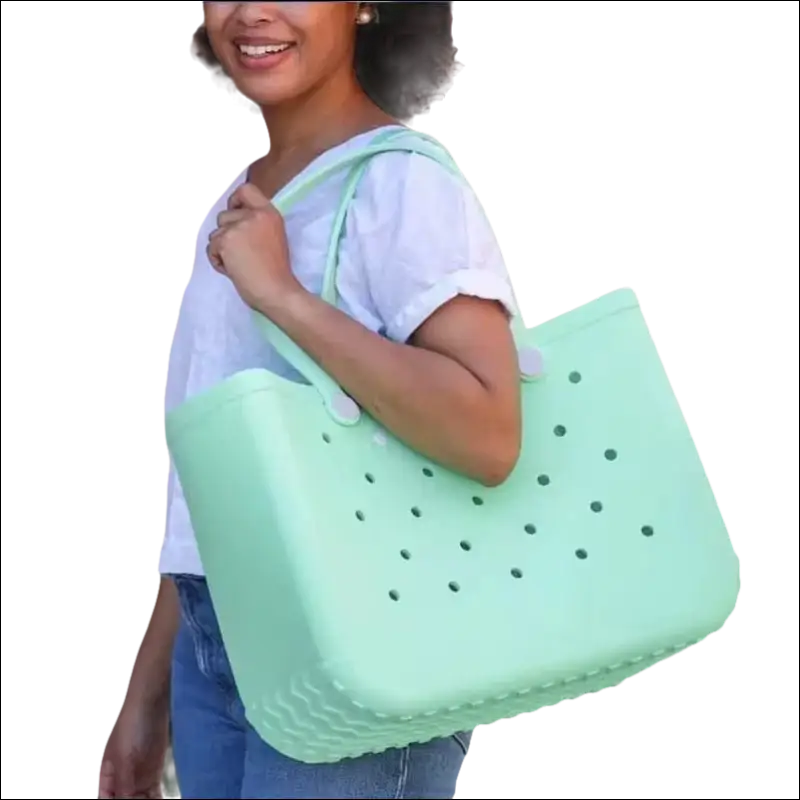 Mint green tote bag.