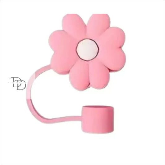 Pink flower-shaped shower head with a curved stem and circular base.